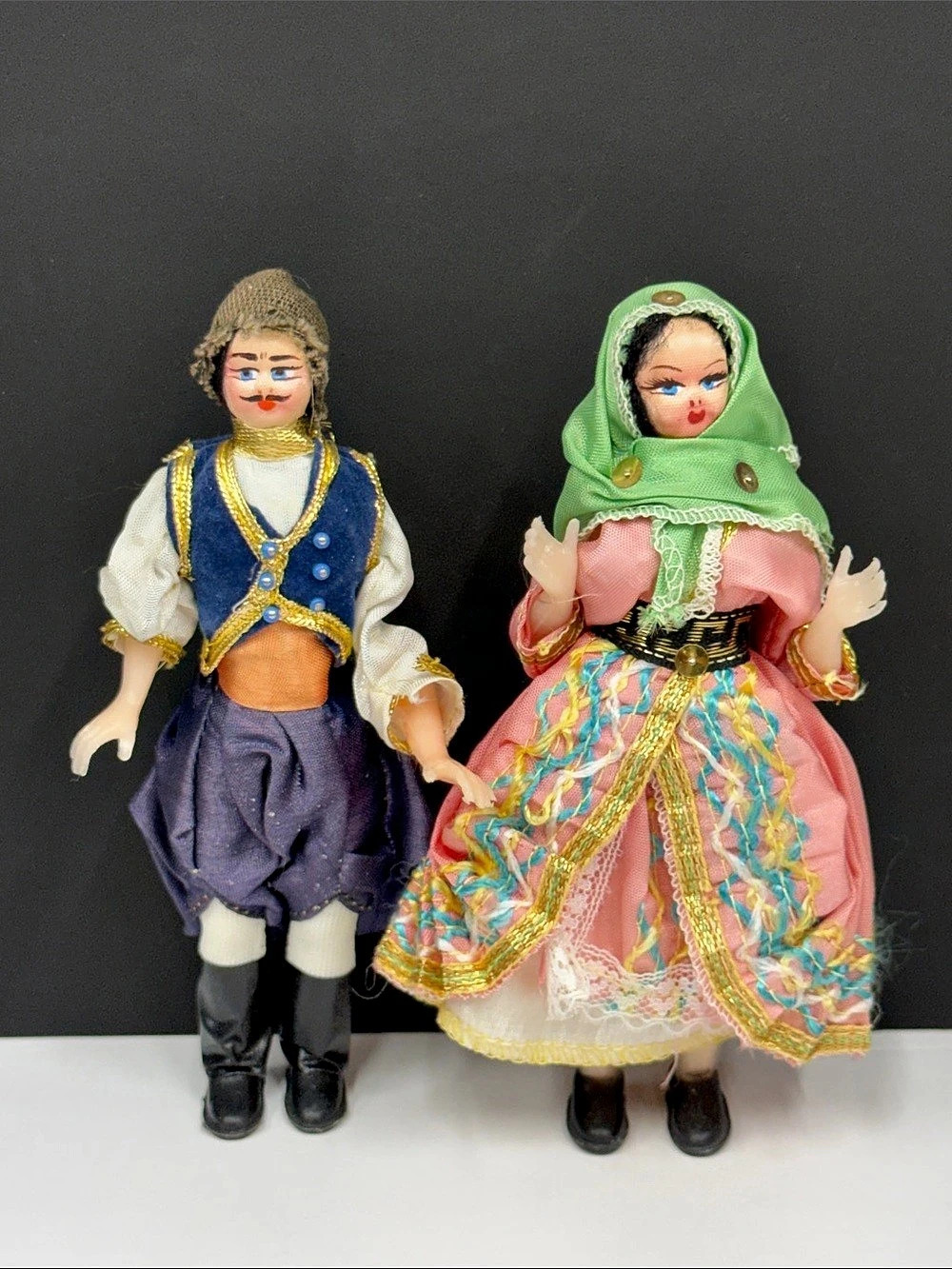 Vintage European Folk Costume Dolls Couple 6.5” Traditional Dress Pair